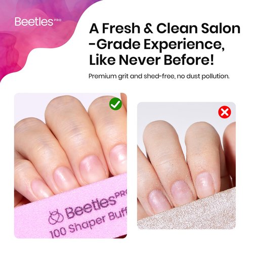 Beetles Pro 10-Pcs Nail Buffer – Professional 100 Grit Sanding Blocks Nail Files and Buffers 4-Sided Pink Nails Files for Acrylic, Gel & Natural Nails – Salon Quality Manicure Tool
