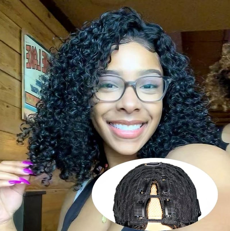 XSSXAKO V Part Wig Human Hair Kinky Curly Upgrade U Part Wig For Black Women 100% Human Hair V Shape Curly Glueless Clip In Half Wig Natural Color No Leave Out 180% Density 18inch