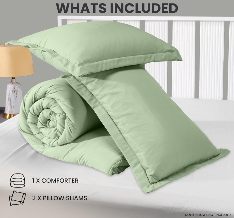 Utopia Bedding Queen Comforter Set - 3 Piece Sage Green Down Alternative | Soft & Cozy (88 x 88 in)