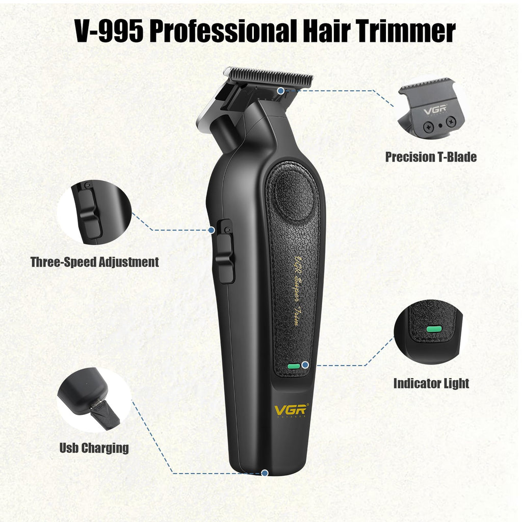 VGR Professional Hair Clippers for Men - Cordless Barber Clippers & Zero Gapped Trimmer Set, 7000RPM High Power Hair Cutting Kit with Ceramic Blade, USB-C Rechargeable Grooming Tools for Fade V197&995