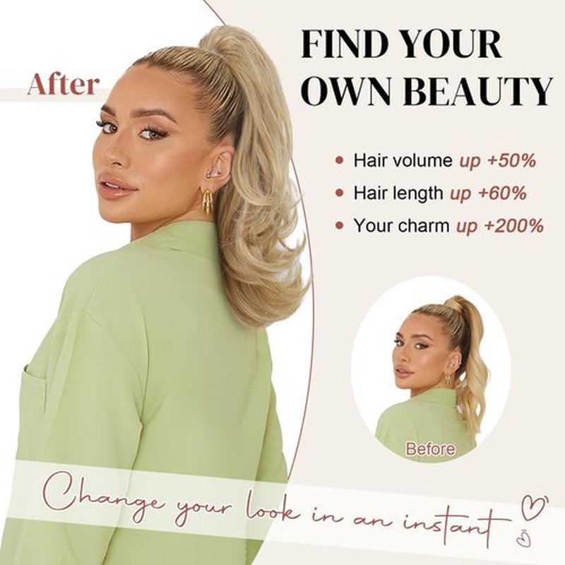 LONAI Ponytail Extension for Women,18 Inch Layered Wavy Pony Tail Hair Extensions, Natural Drawstring Ponytail Synthetic Hairpiece for Daily Wear (Brown with Blonde Highlights)