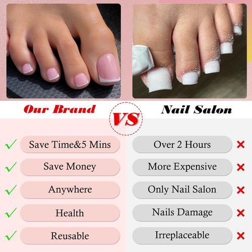 300pc French Tips Press on Toenails Women Fake Toes Nail Tips, Nude Pink Glue on Toe Nails Press ons Fake Toenail Soft Gel False Toe Nail Artificial Toe Fake Nail Tip for Acrylic Toenail Extension