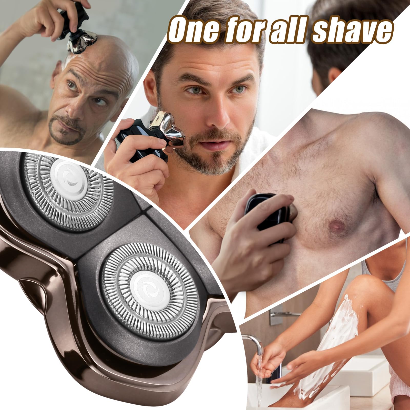 Amorka PRO 4 Head Replacement Blades for Skull Pitbull, Palm & Butterfly Kiss Shavers - 4D Floating Rotary Heads for Close and Smooth Shaving - Japanese Stainless Steel Wet & Dry Shaving Blade Head