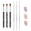6pcs French Tip Tool Brush, 2 Way Cleanup Brush for Gel Polish with Dotting Tool Franch Nail Art Brushes Set Liner Fine Cuticle Beginner 7mm/9mm/11mm, 12#, 14#, 16#