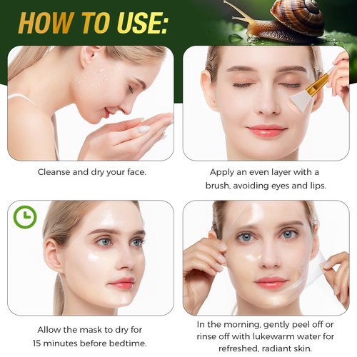 chenyayun 2Pack 9000PPM Snail Mucin Collagen Overnight Wrapping Peel Off Mask for Intensive Hydrating, Skin Barrier Repairing, Reducing Sagging/Wrinkles/Fine Lines, 2.53 Oz/75 ML
