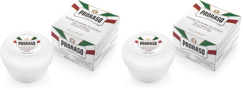 Proraso Shaving Soap - Oatmeal & Green Tea - Nourishing & Gentle Formula Shave Soap in a Bowl for Sensitive Skin - Premium Italian Shaving for Men - 5.2oz,(Pack of 2)
