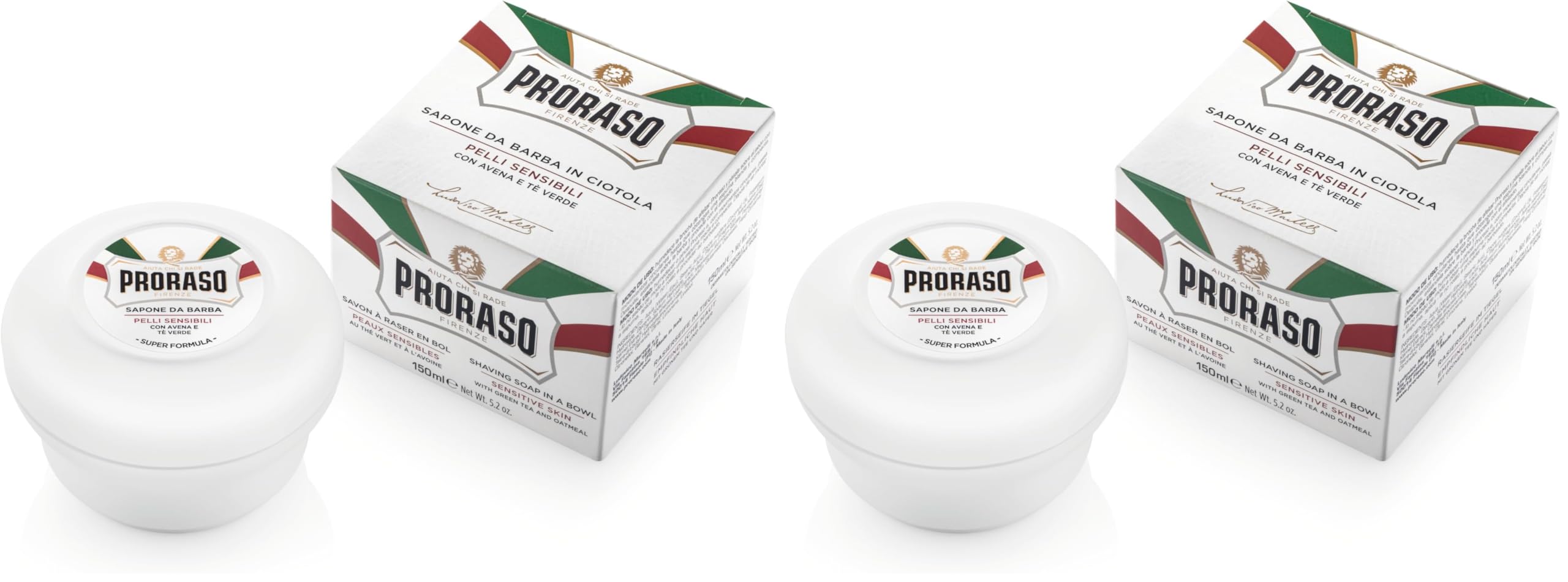 Proraso Shaving Soap - Oatmeal & Green Tea - Nourishing & Gentle Formula Shave Soap in a Bowl for Sensitive Skin - Premium Italian Shaving for Men - 5.2oz,(Pack of 2)