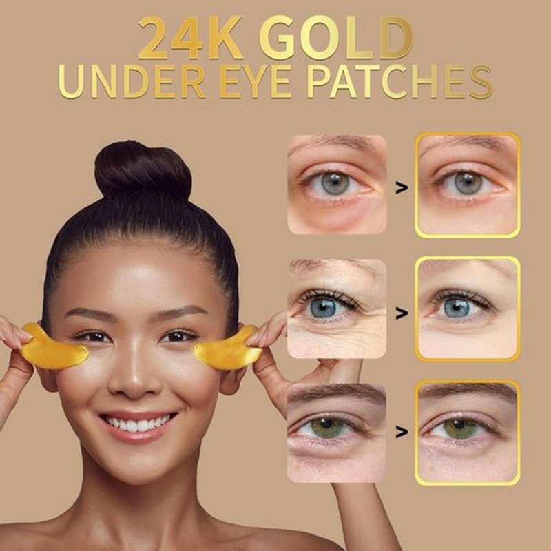 24K Gold Under Eye Patches (20 Pairs) Anti-Wrinkle Hydrogel Eye Mask with Collagen & Hyaluronic Acid -Reduces Dark Circles, Puffiness & Fine Lines - Eye Treatment for Men & Women