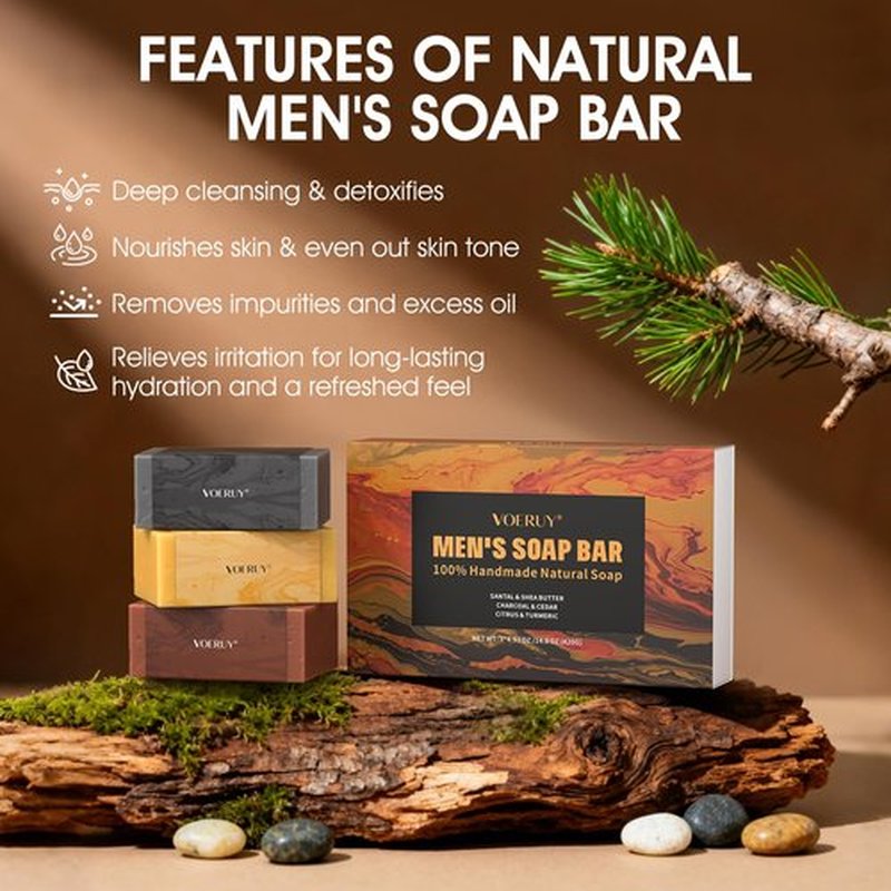 Mens Bar Soap, Natural Handmade Mens Soaps for Face, Body, Hands & Shave, Deep Cleansing, Refreshing Bar Soap for Men , 14.8 Oz 420G