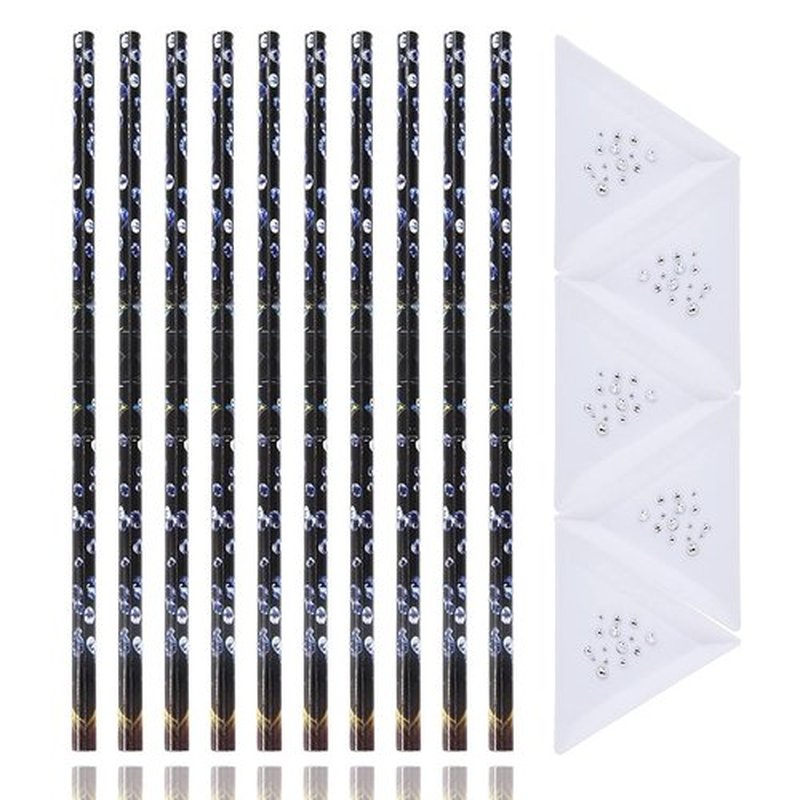JERCLITY 10 Pieces White Refill Rhinestone Picker Pencil Set Self Adhesive Nail Dotting Wax Pen with 5 Piece Triangular Beads Sorting Tray for Nail Art DIY Decoration