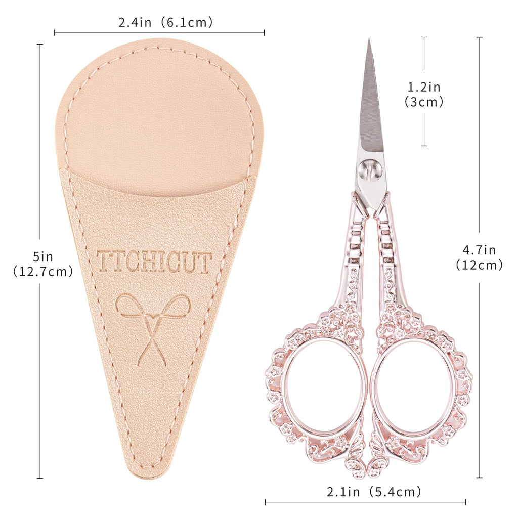 All Purpose Scissors With Sheath - Sharp for Sewing, Embroidery, Cuticle, Eyebrows, Manicure, Pedicure, Beauty Grooming - Office, Home, School, Crafts (Pink Gold)