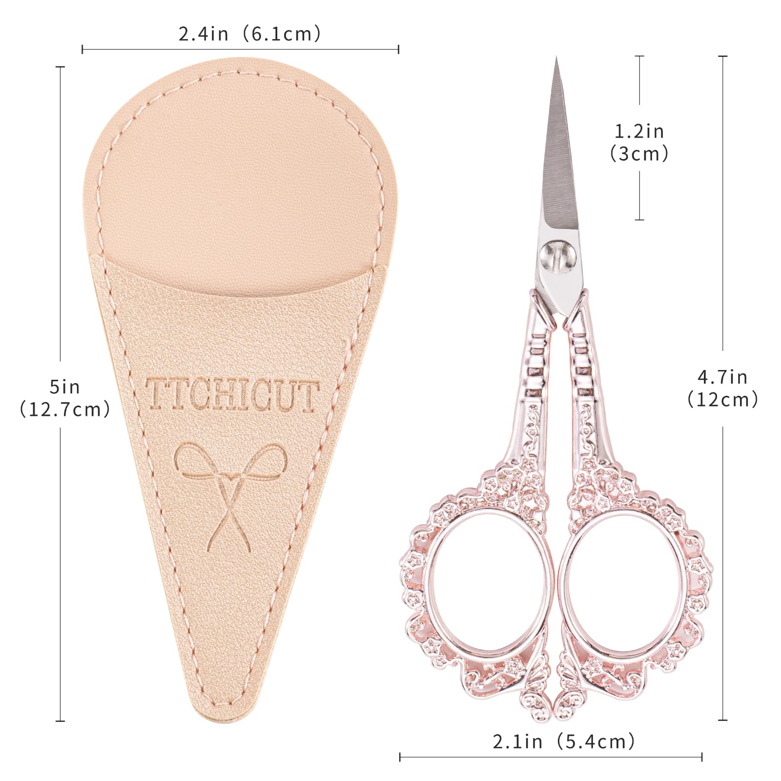 All Purpose Scissors With Sheath - Sharp for Sewing, Embroidery, Cuticle, Eyebrows, Manicure, Pedicure, Beauty Grooming - Office, Home, School, Crafts (Pink Gold)