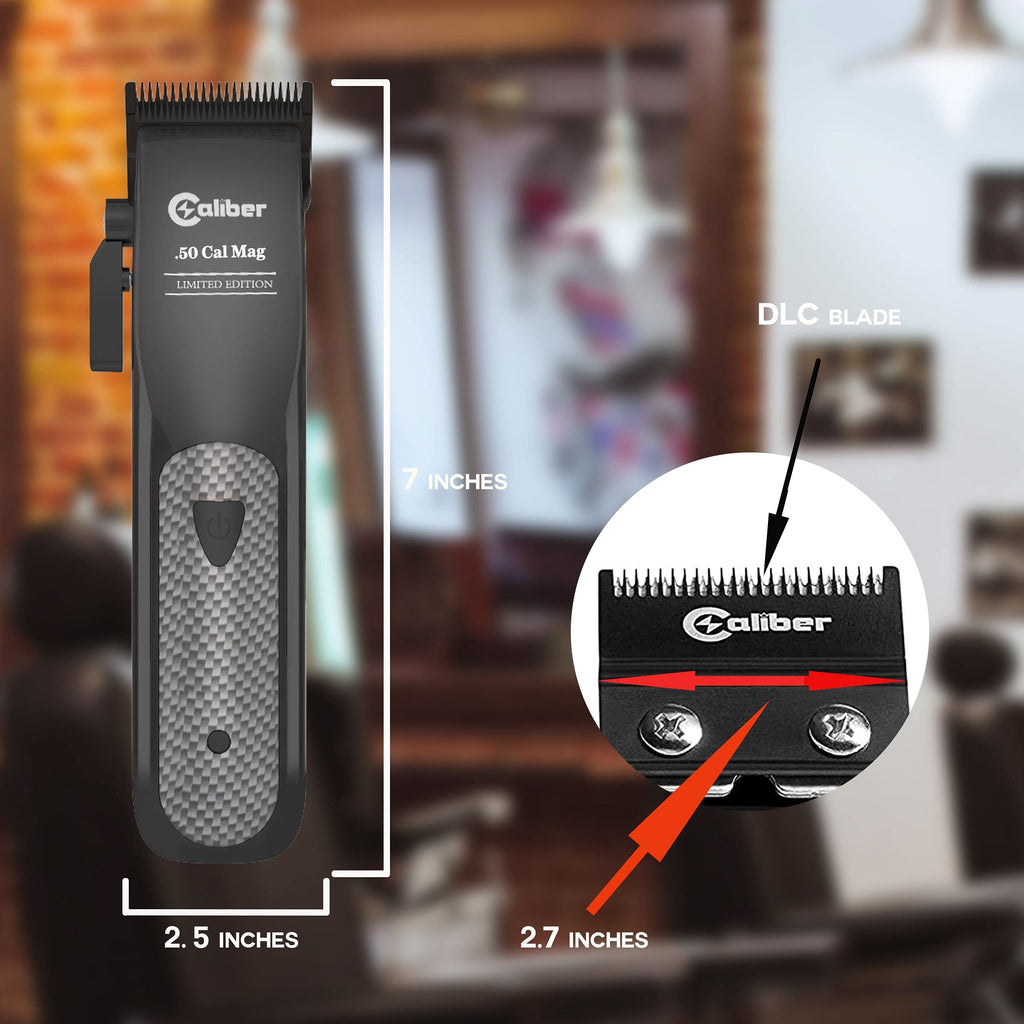 Caliber Pro - .50 Cal Limited Edition Clipper - Long Lasting 8+ Hours of Power - Ultra Low Noise Technology - Rechargeable Powerful Battery - Easy Zero Gap Cut - Hair Grooming Tool for Men (Black)