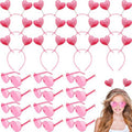 Haawooky 24 Pcs Valentine's Heart Headband Heart Sunglasses,Pink Glitter Cupid Headband,Sequin Love Heart Boppers for Valentine,Wedding,Party Cosplay Costume Accessories