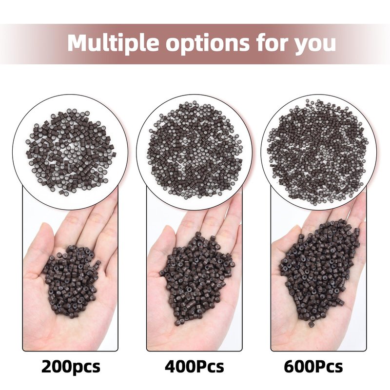Vlasy 600Pcs 4mm Silicone Lined Micro Ring Beads for Hair Extensions 5Colors Apply (600Pcs Brown)
