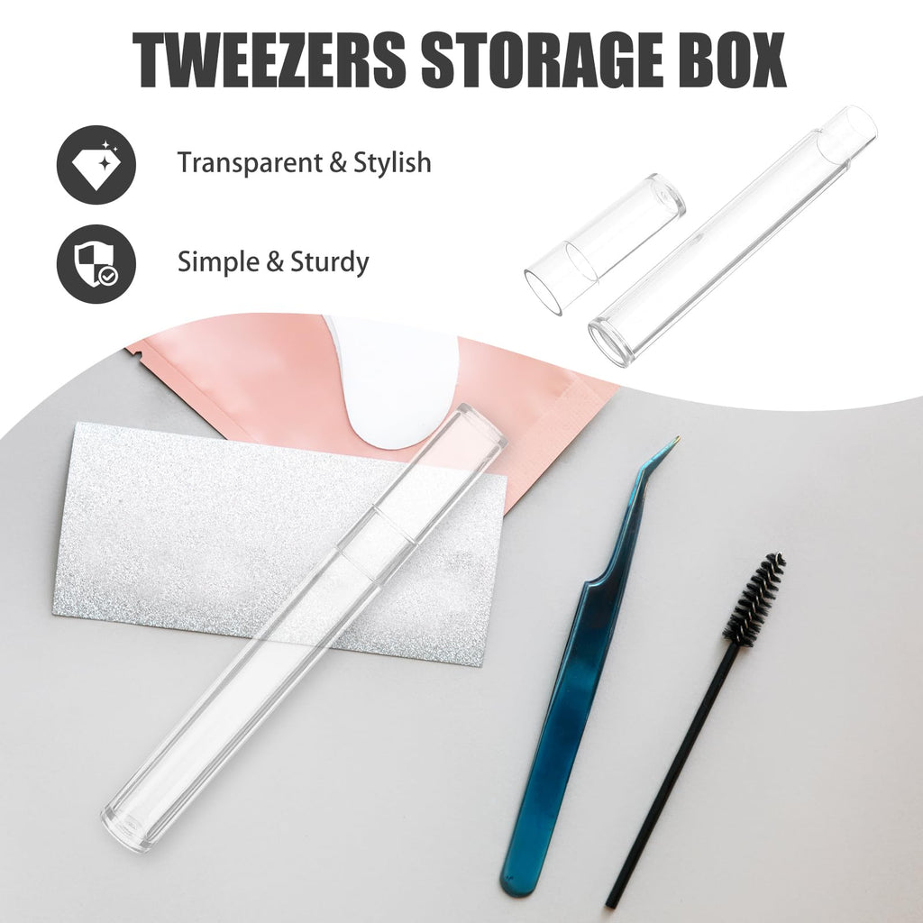 FRCOLOR Storage Case for Tweezers Cylinder Tweezer Case with Lid Plastic Eyelash Tweezer Holder for Lash Extensions Manicure Tweezers Craft Tools 5.90 X 0.62 X 0.62 in