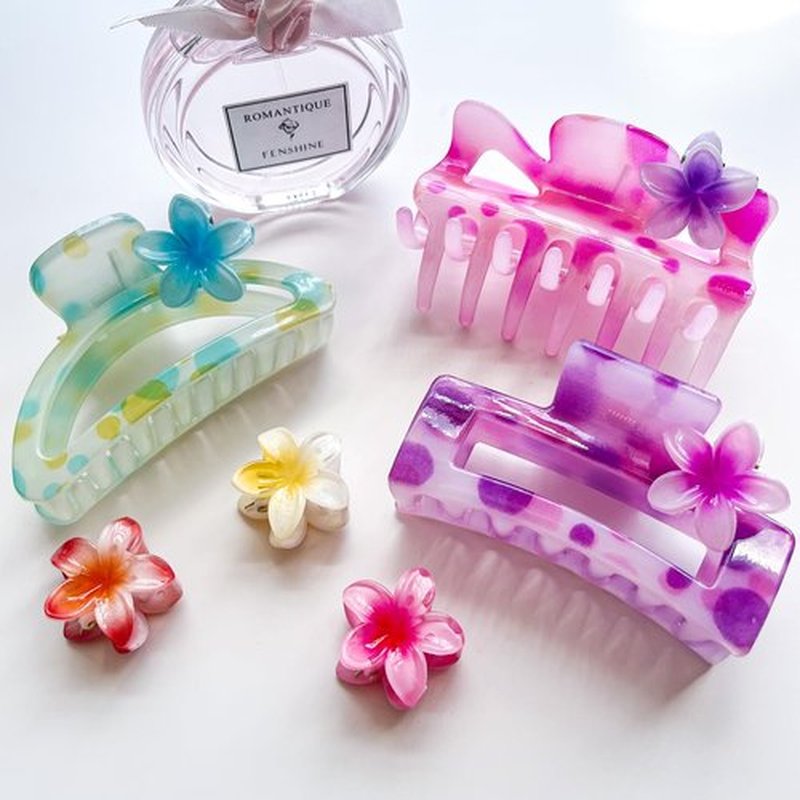 GQLV Hair Claw Clips for Women Girls,3PCS Big Claw Clips for Thick Thin Hair Claws,6PCS Small Hawaiian Flower Hair Clups,Cute Womens Hair Accessories,Summer Beach Vacation Essentials (colorful)