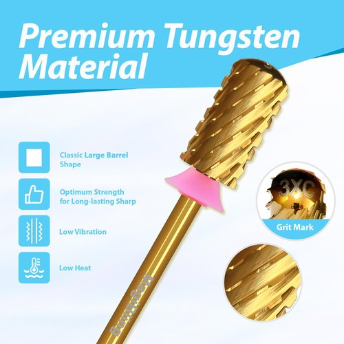 6.6mm Large Barrel Cross Cut Nail Drill Bit, 3/32" Safety Round Top Tungsten Carbide Efile Bit for Fast Hard Gel & Acrylic Removal, Two-Way Rotation, Nail Tech & Beginner, Titanium, Triple Coarse