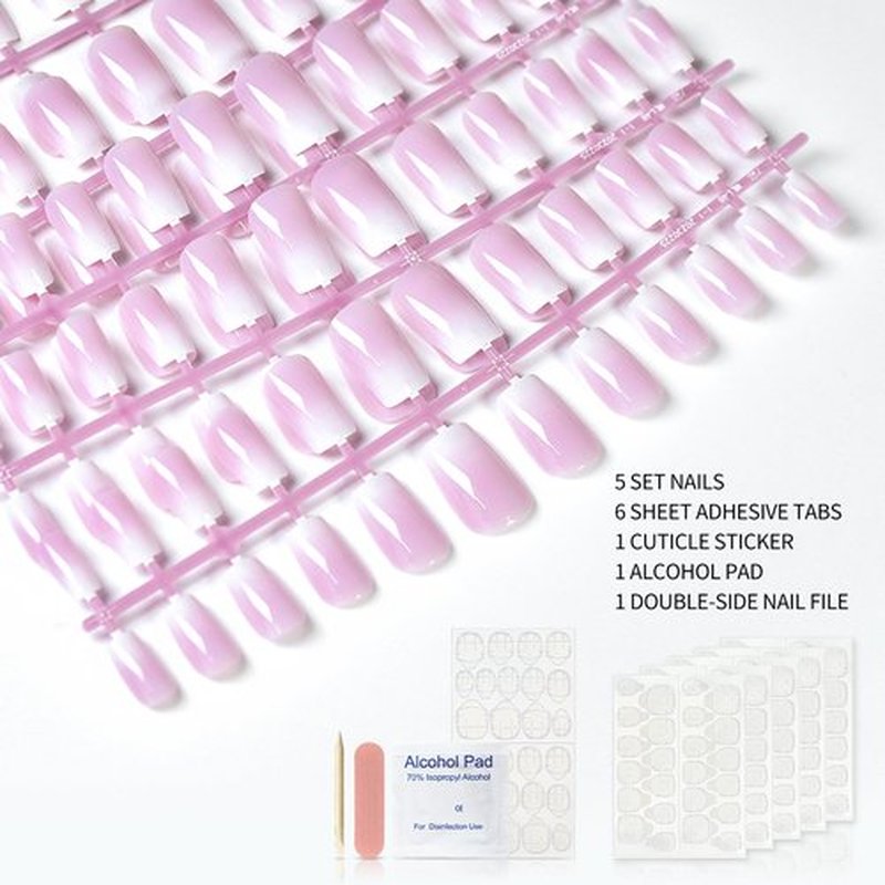 120Pcs Ombre White French Tip Press on Nail Medium Short Square Gradient Pink Fake Nails, Full Cover Glossy False Nails Acrylic Glue on Nailswith Adhesive Tabs for Kid Women Girls Finger Nails Design