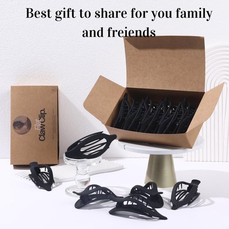 8 Pack Flat Black Hair Clips for Women – Large Matte No-Slip Flat Black Claw Clips for Thick & Thin Hair, Strong Hold French Styling Accessories