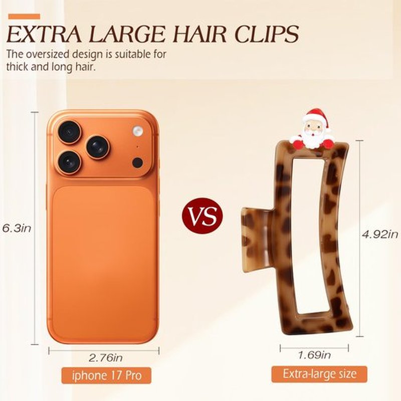 4 PCS 5 Inch Extra Large Claw Clip for Women, Tortoise Shell Jumbo Claw Clips for Thick Long Curly Hair, Rectangle Strong Hold Hair Clip, Non-slip Square Durable Hair Accessories