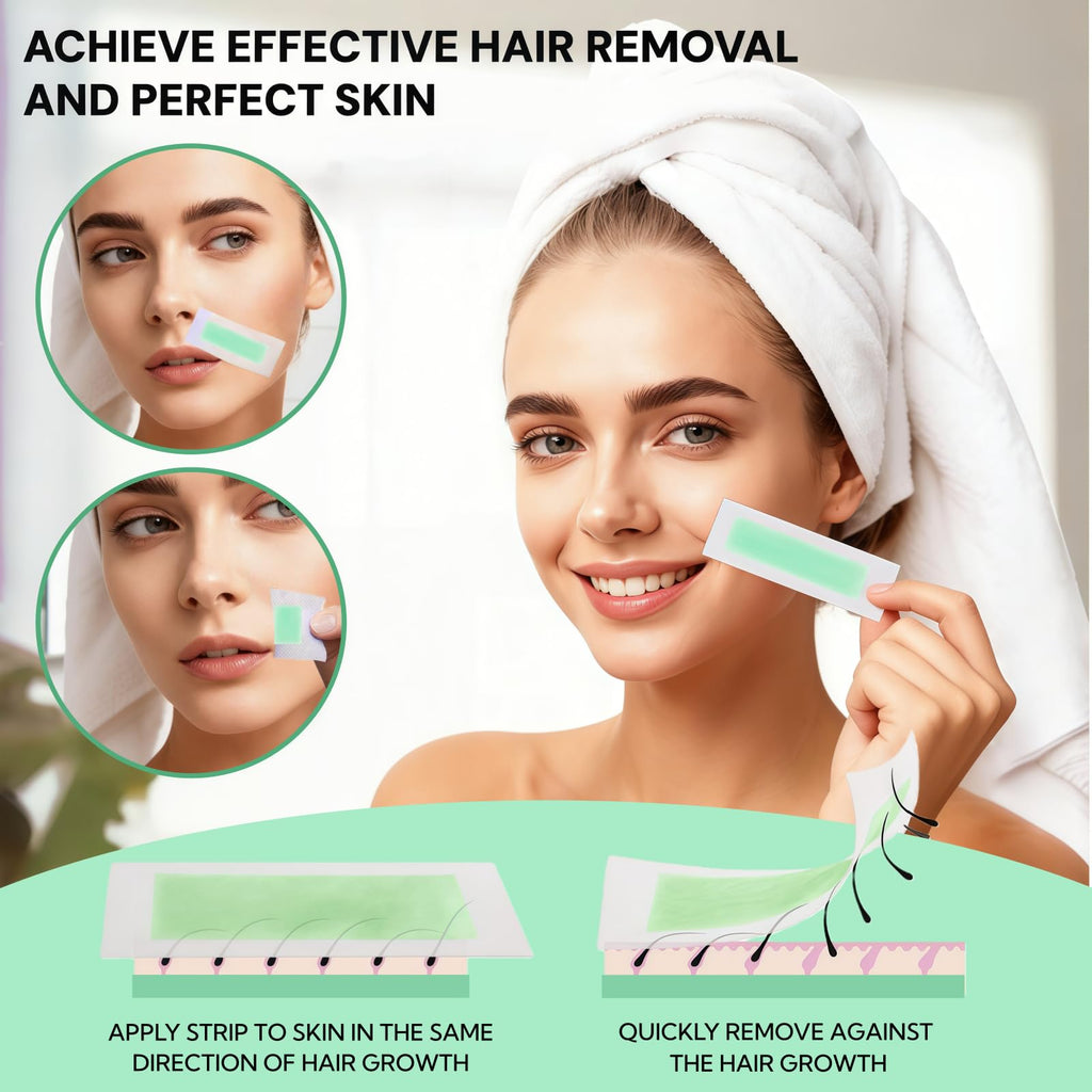 Face Wax Strips, 40Pcs Facial Wax Kit for Women's Hair Removal with 40 Waxing Strips & 4 Calming Oil Wipes, Aloe Vera