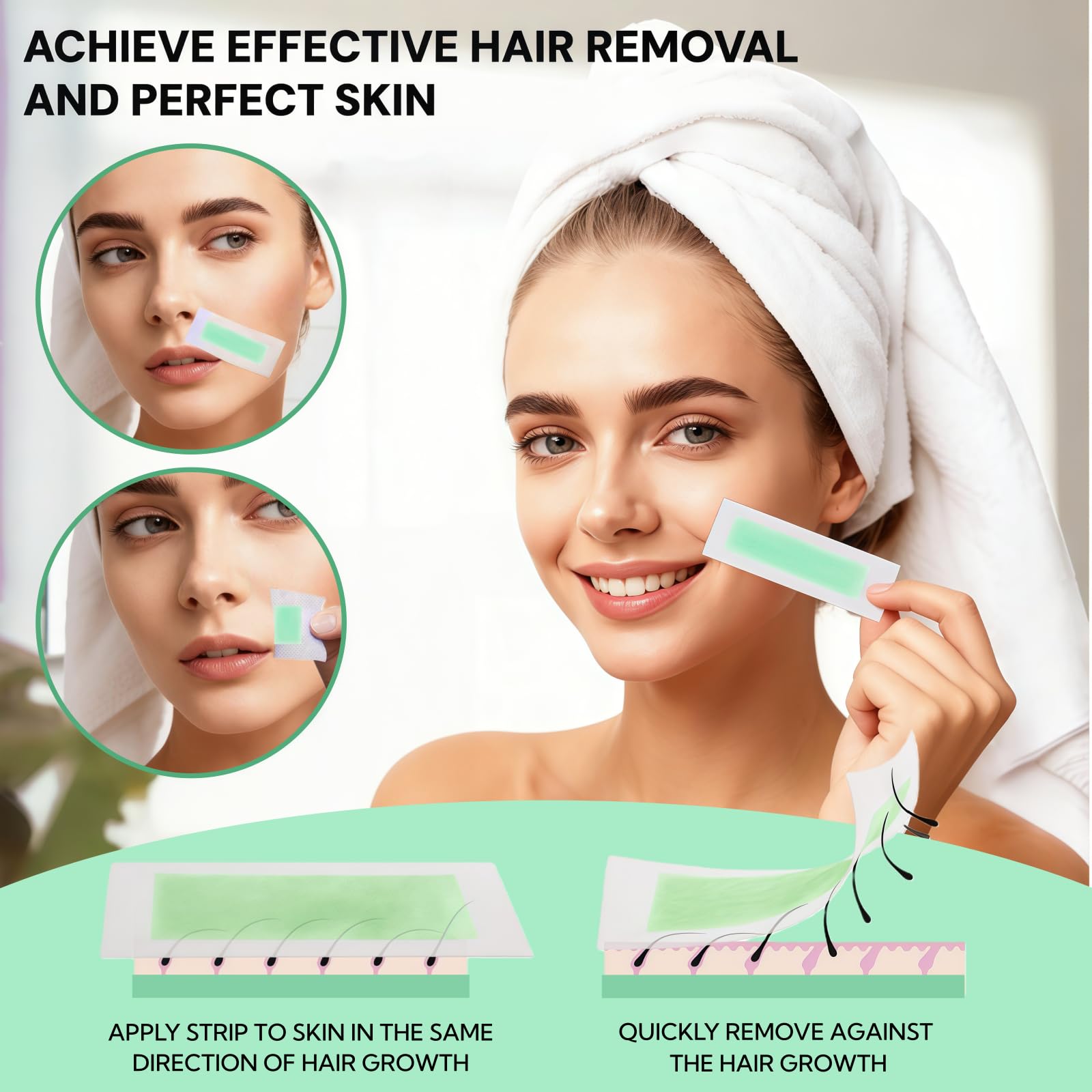 Face Wax Strips, 40Pcs Facial Wax Kit for Women's Hair Removal with 40 Waxing Strips & 4 Calming Oil Wipes, Aloe Vera