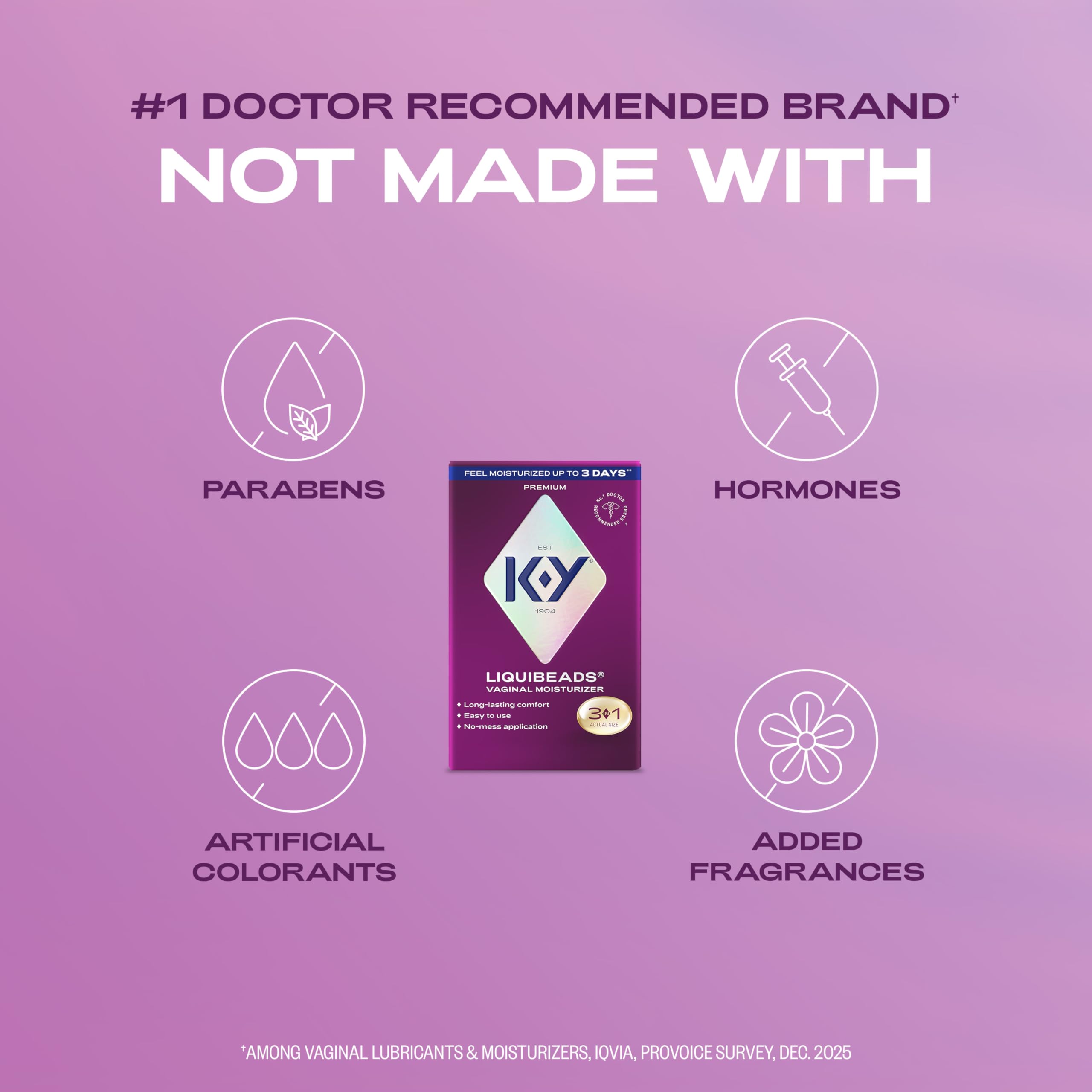 K-Y Liquibeads Vaginal Moisturizer for Women, Silicone Lube Suppository, Lubricant Helps Reduce Pain Due to Dryness, 6 Suppositories & 6 Applicators