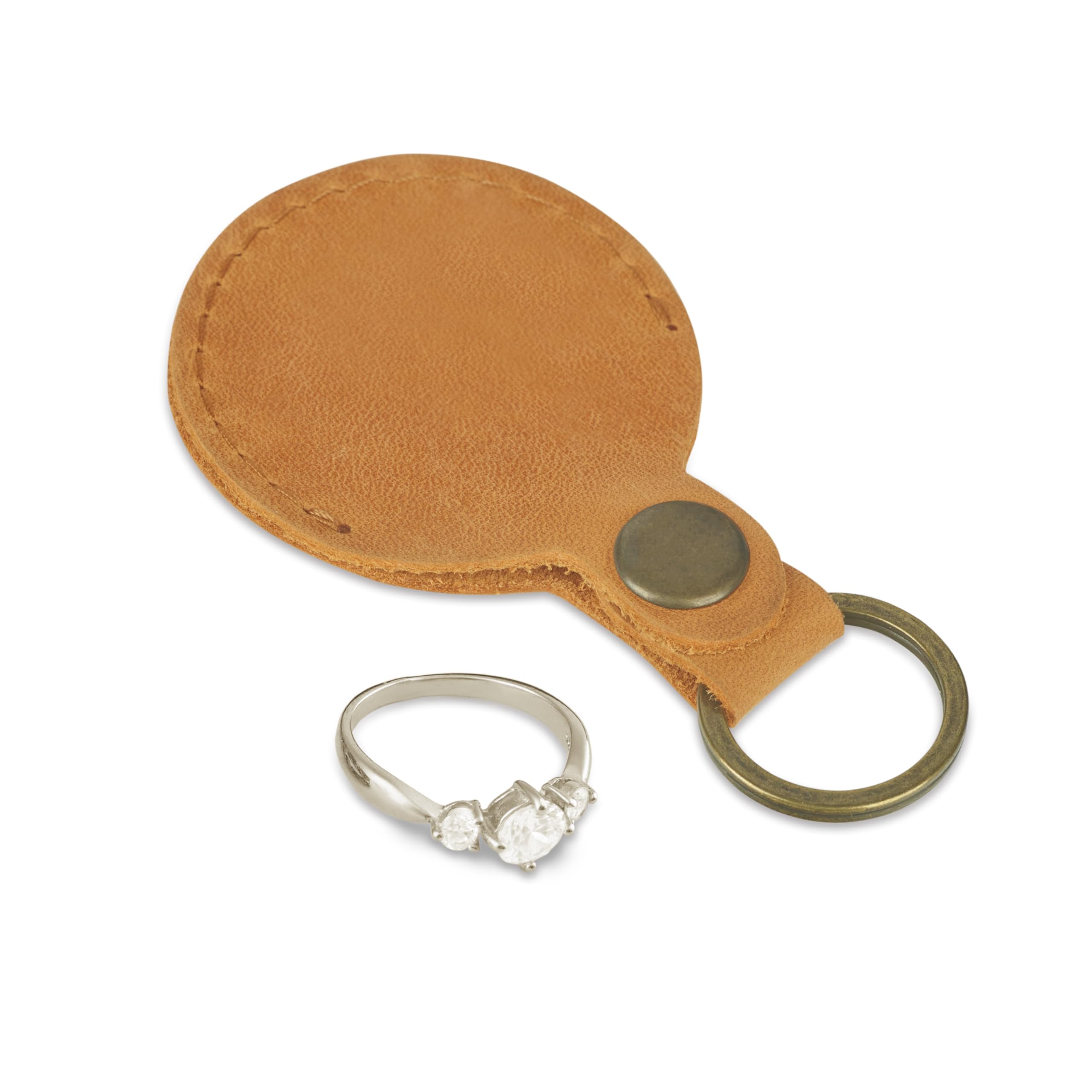 Leather Keychain Ring Holder, Wedding Ring Travel Case, Engagement Ring Holder, Ring Pouch, Workout and Gym Ring Holder (Vintage Brown)