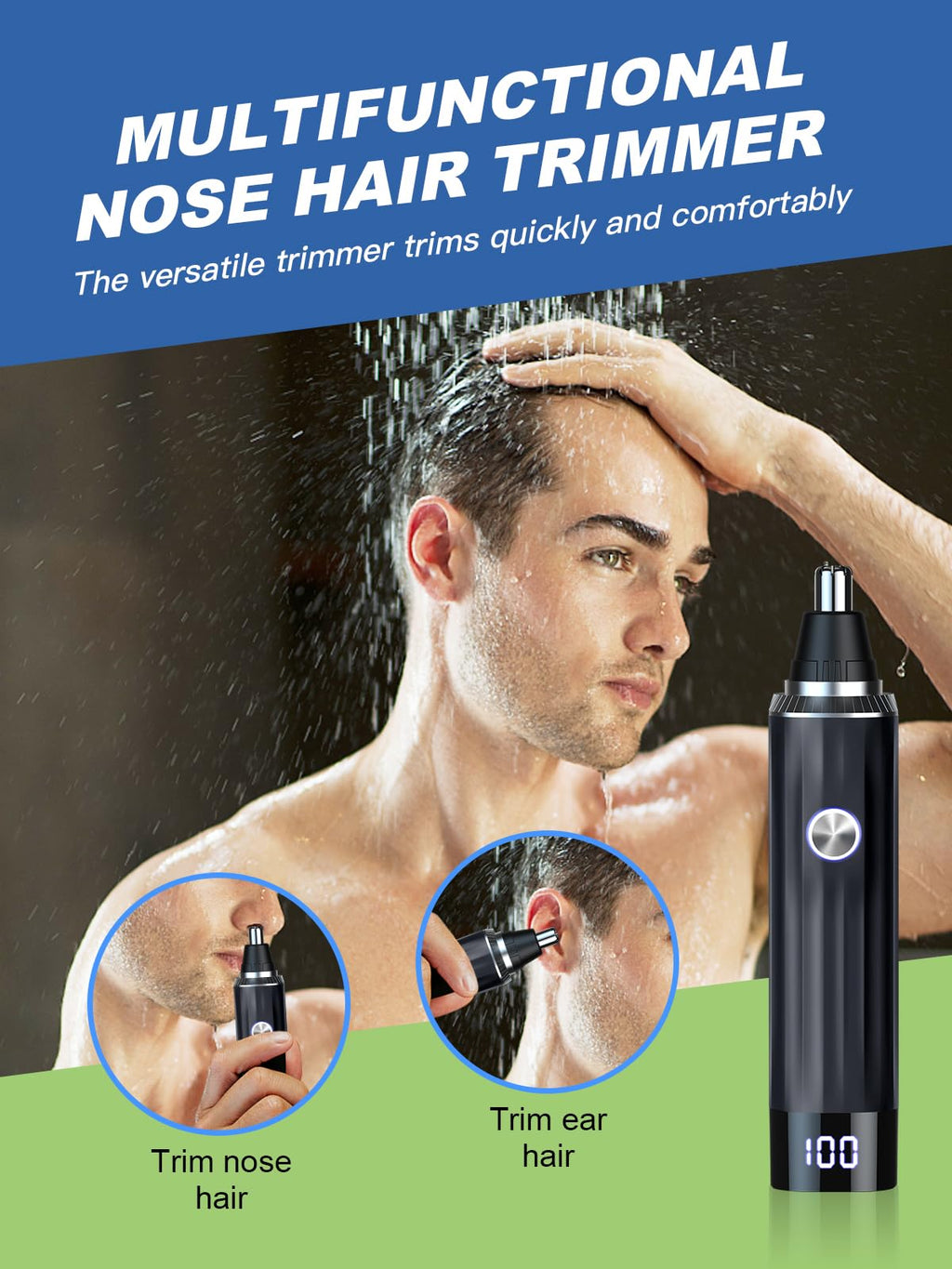 Ginity LED Display Ear and Nose Hair Trimmer Clipper for Men Women,2025 Rechargeable 2 in 1 Professional Painless Eyebrow & Facial Hair Trimmer with Powerful Motor