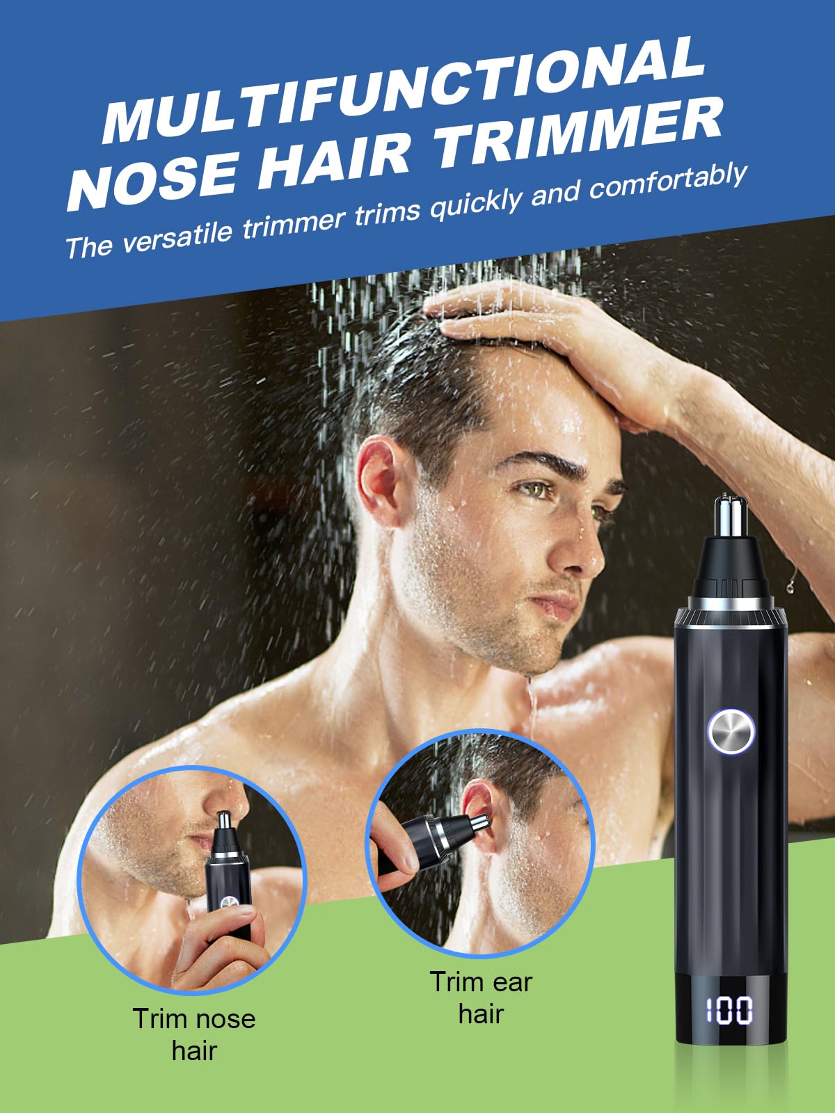 Ginity LED Display Ear and Nose Hair Trimmer Clipper for Men Women,2025 Rechargeable 2 in 1 Professional Painless Eyebrow & Facial Hair Trimmer with Powerful Motor