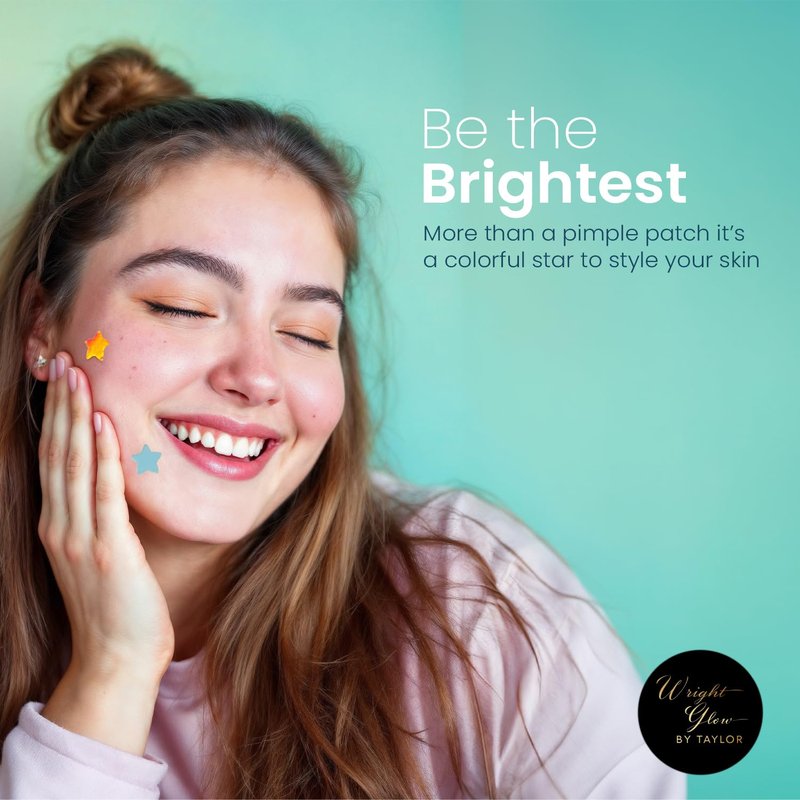 Wright Glow By Taylor Overnight Pimple Fix Patches – Natural Ingredients, Star & Heart‑Shaped Hydrocolloid Stickers, Dual Size 67‑85 mm & 66‑98 mm, 116  Patches for Clear, Confident Skin