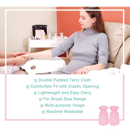 Paraffin Wax Bath Terry Cloth Gloves & Foot Liners, Paraffin Wax Machine Heated SPA Mittens Foot Liners, Thick Heat Hand Feet Treatment Insulated Mitt Spa Feet Cover Great for Men Women (Pink)