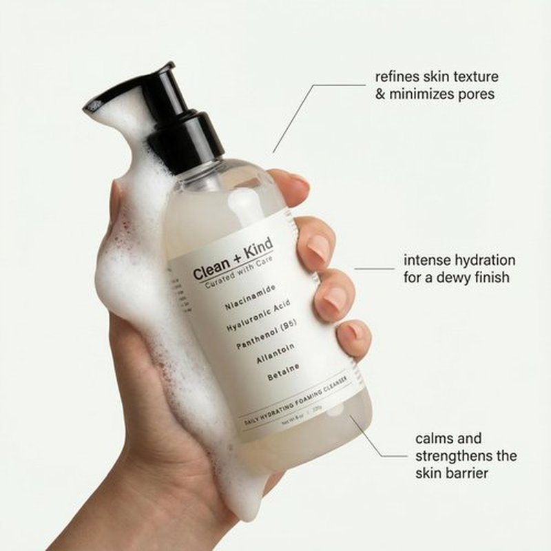 Daily Facial Cleanser for Sensitive Skin – Gentle Non Stripping Face Wash with Niacinamide & Hyaluronic Acid – Removes Makeup, SPF & Oil While Supporting Skin Barrier