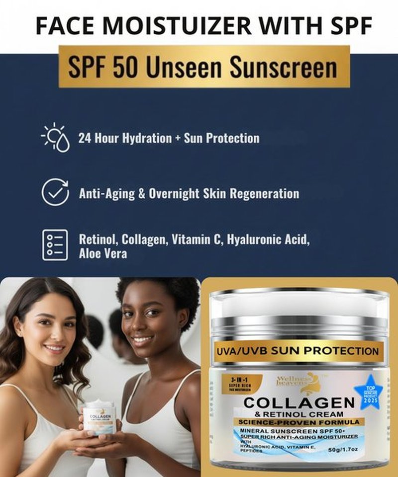 Anti-Aging Face Moisturizer for Face, Face Moisturizer with SPF, Collagen, Retinol, Hyaluronic Acid Cream, Age-Defying, Lift & Firm Cream, Sunscreen for Face, Lotion, Great for Dry, Aging Skin 1.7oz