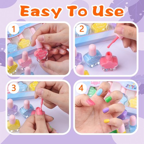 ETYJO Kids Nail Polish Set 12 Rainbow Colors Quick Dry Non Toxic Nail Polish Set for Girls Peel off Water Based Girls Nail Polish Kit for kids Age 3-12