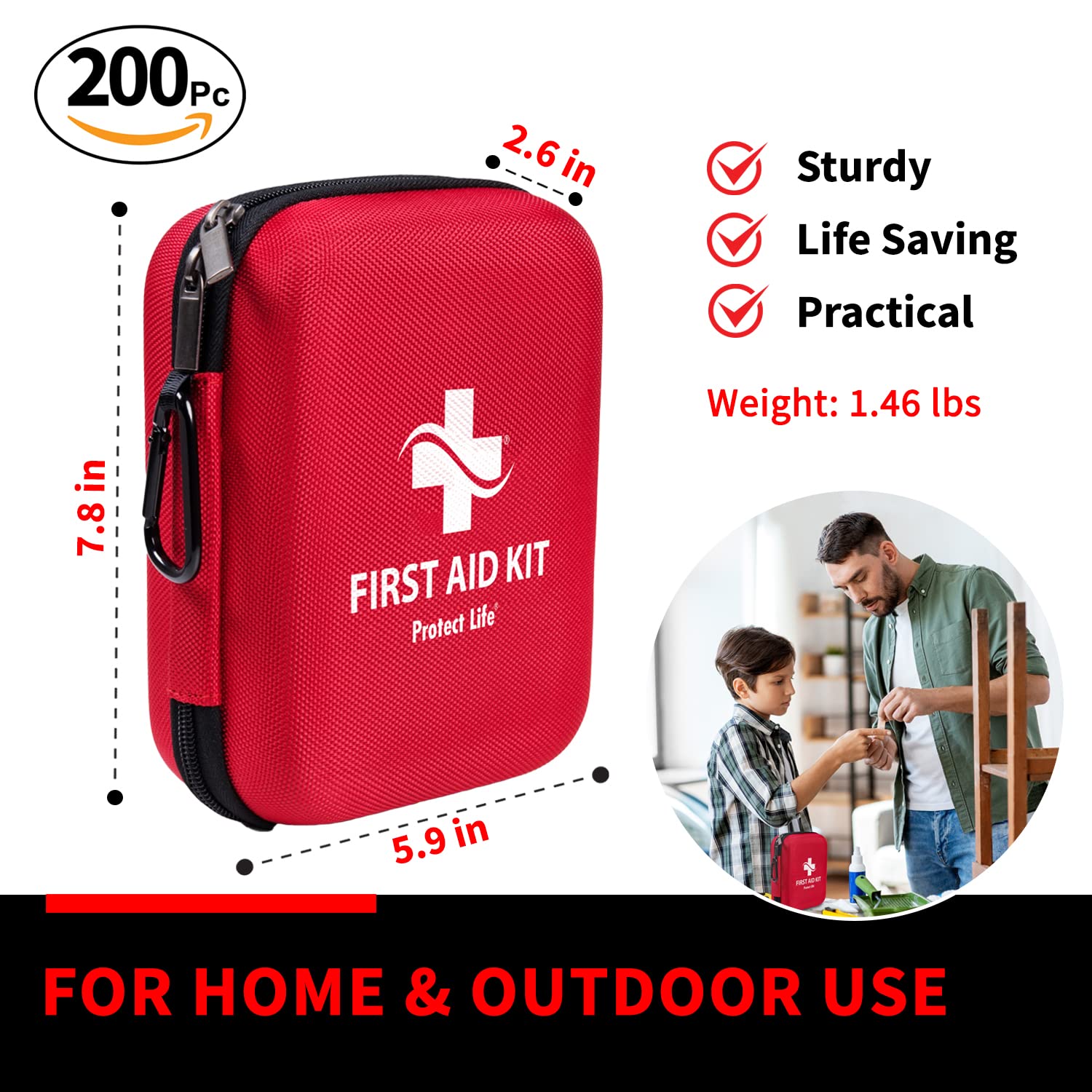Protect Life Survival First Aid Kit for Home/Business, Camping Survival Kits | Mini Travel First Aid Kit | Camping Equipment | Small Kits for Car | Outdoor Emergency Survivals Pack - 200pcs