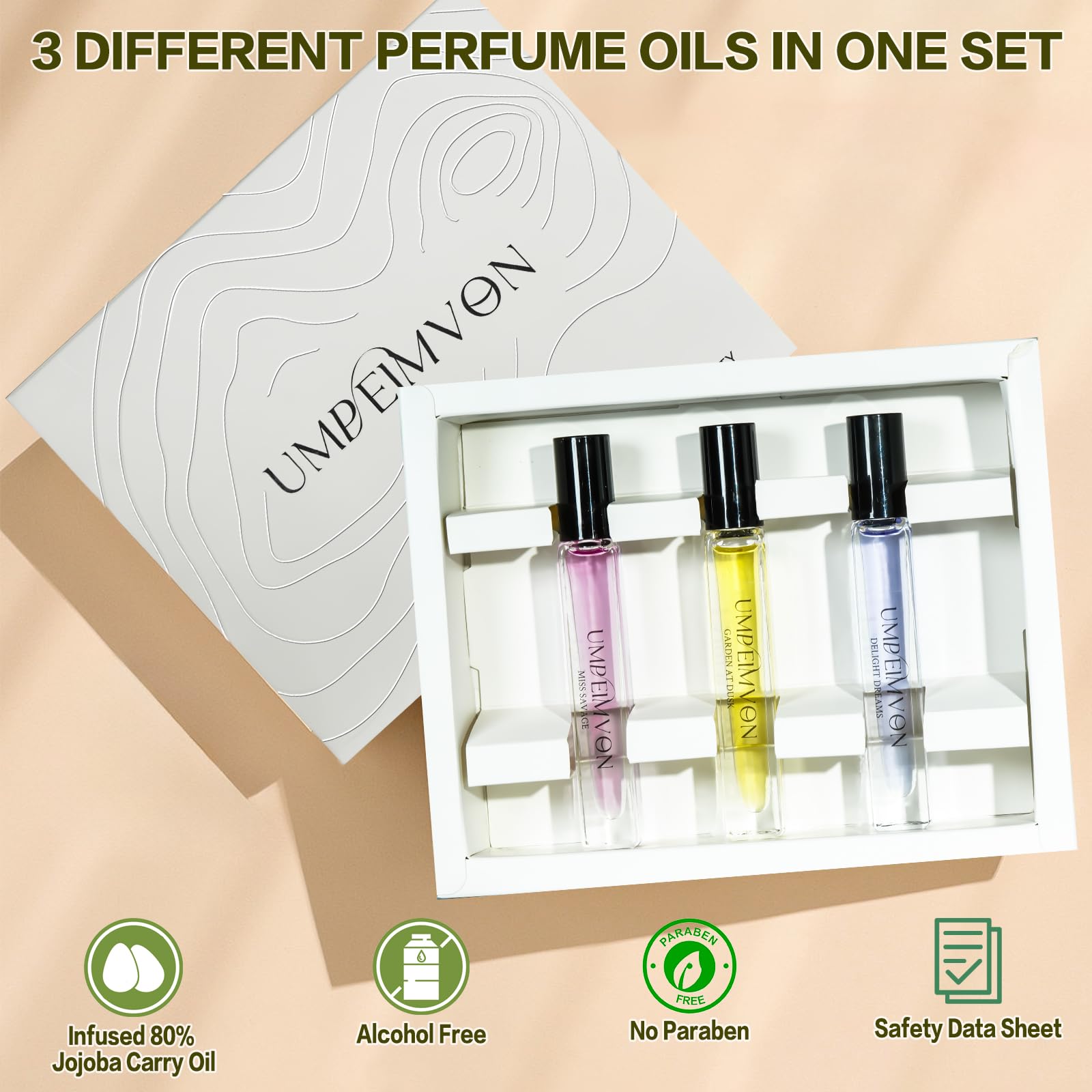 Umpeimvon 3 PCS Roll On Perfume Oils for Women Long Lasting, Fagrance Body Oil Gift, Travel Size 0.33 Fl. Oz