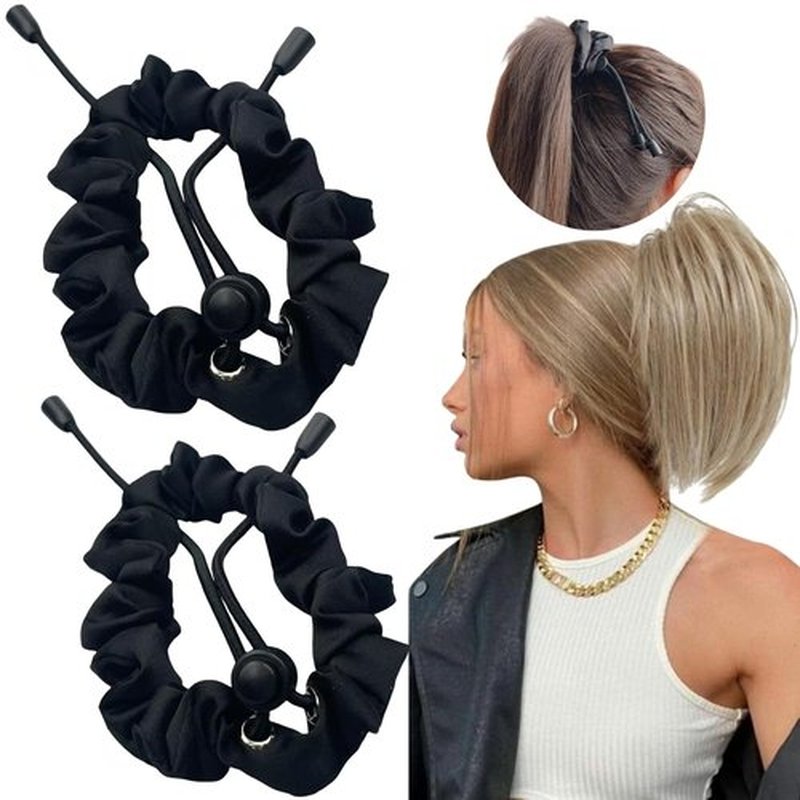 Skiennix Satin Hair Ties - Adjustable Scrunchies for Thick Curly Hair | No Damage Accessories (Black)