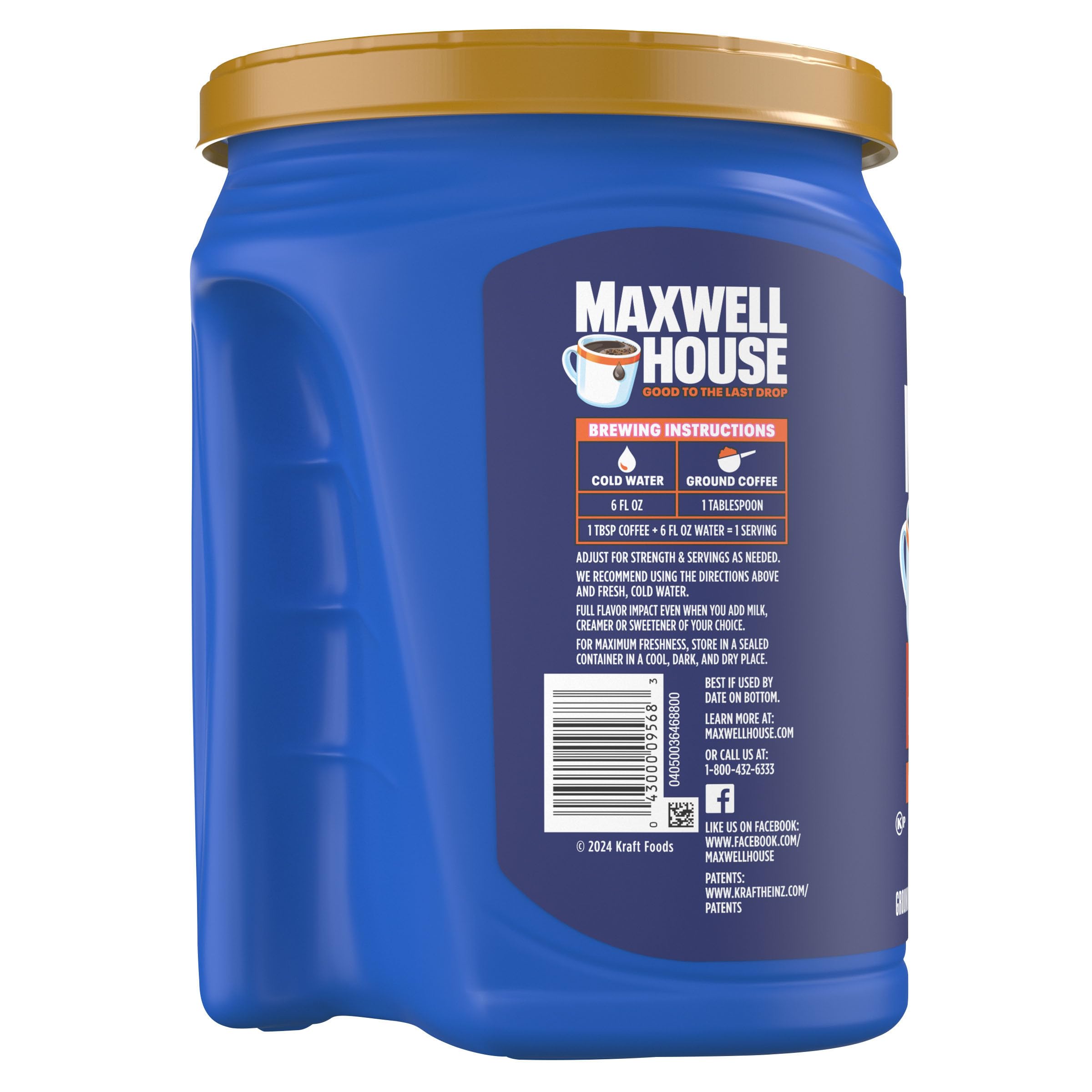 Maxwell House Ground Coffee, Kosher, 1 Canister, for Mornings and Afternoon Pick-Me-Ups, Wake Up Roast, Medium Roast, 40.4 oz