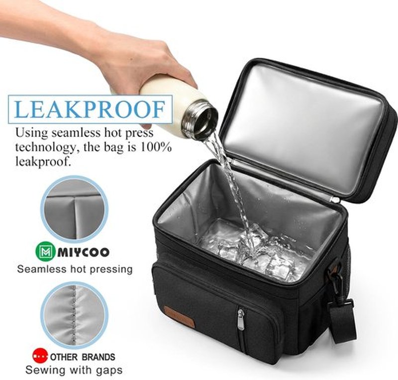 MIYCOO Insulated Lunch Bag - Large Leakproof Cooler for Work, Beach & Travel | Black, 15L