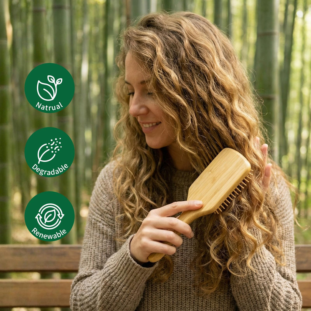 Onedor Bamboo Hair Brush Natural Wooden Paddle Hairbrush with Bamboo Bristles for Detangling and Scalp Massage for Women & Men Suitable for Straight Curly Thick or Thin Hair (Paddle)