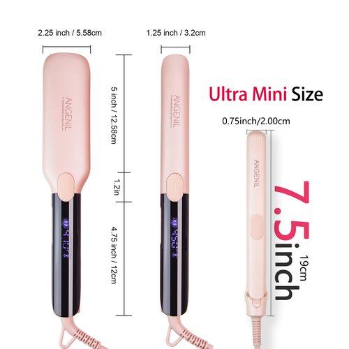 ANGENIL Ultra Mini Hair Straightener Flat Iron for Short Hair, 0.7 Inch Ceramic Dual Voltage Hair Straightener, Small Flat Iron Edges with Silicone Heat Resistant, Fast Heating (280℉- 320℉ -380℉)