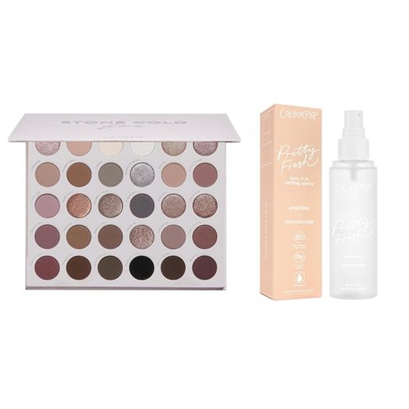 ColourPop Stone Cold Fox Eyeshadow Palette & Hydrating Setting Mist Bundle - 30-Pan Cool Matte & Metallic Shades
