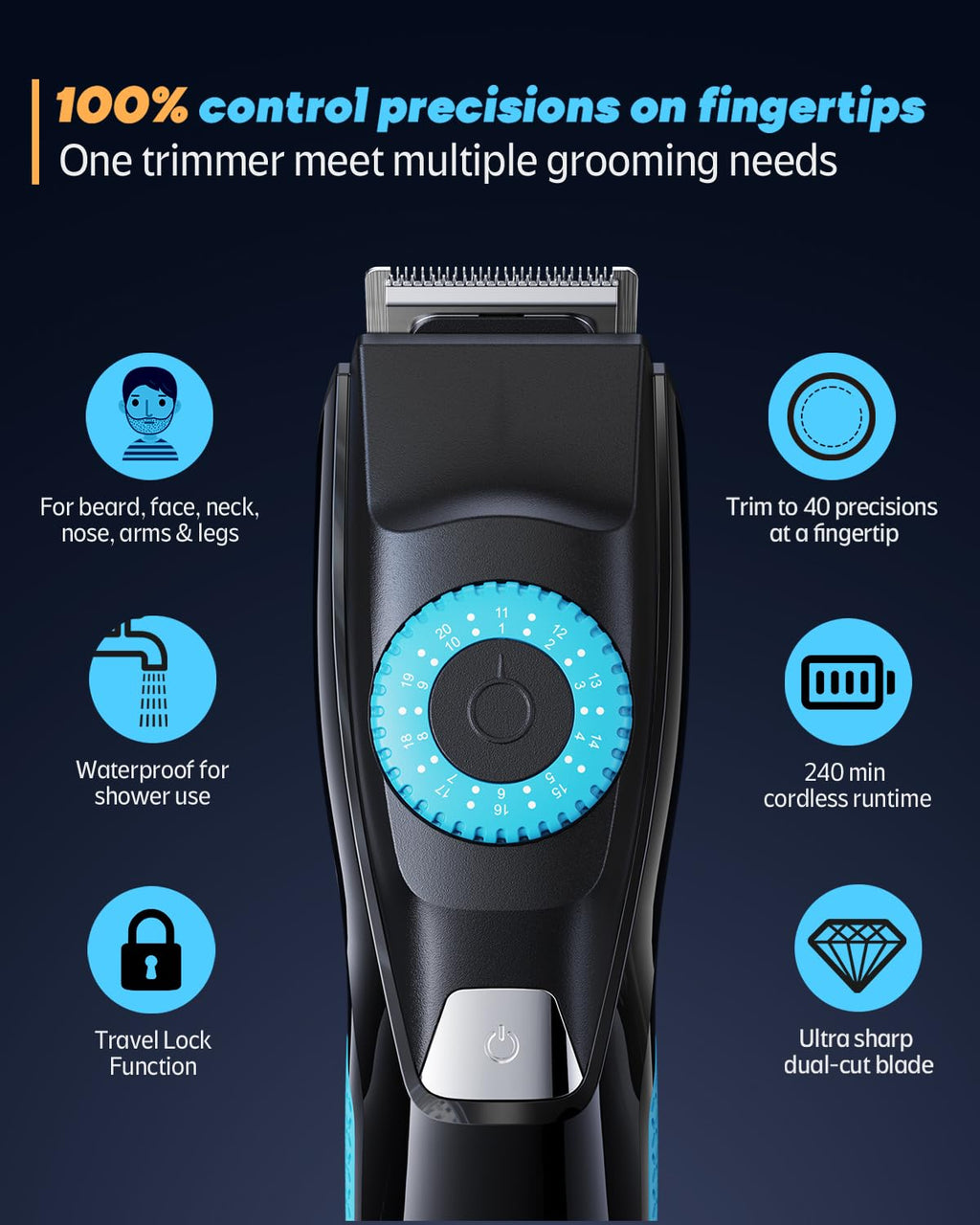 Voukad 40 Precisions Electric Beard Trimmer for Men, Mens Grooming Trimmer for Beard, Mustache, Face and Ear Hair, Multi-Series Clipper, Waterproof, USB C Charging, Soft Pouch (Purple + Black)