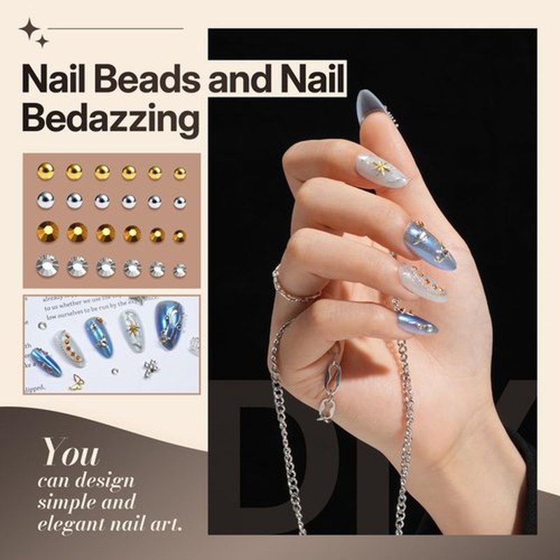TsMADDTs Nail Charms and Gems Kit, 4 Boxes Gold Nail Charms, Gems, Flat Black Rhinestones and Beads with Manicure Tools, 3D Cross Charm Professional Art Design Tool for DIY Manicure at Home, Salon