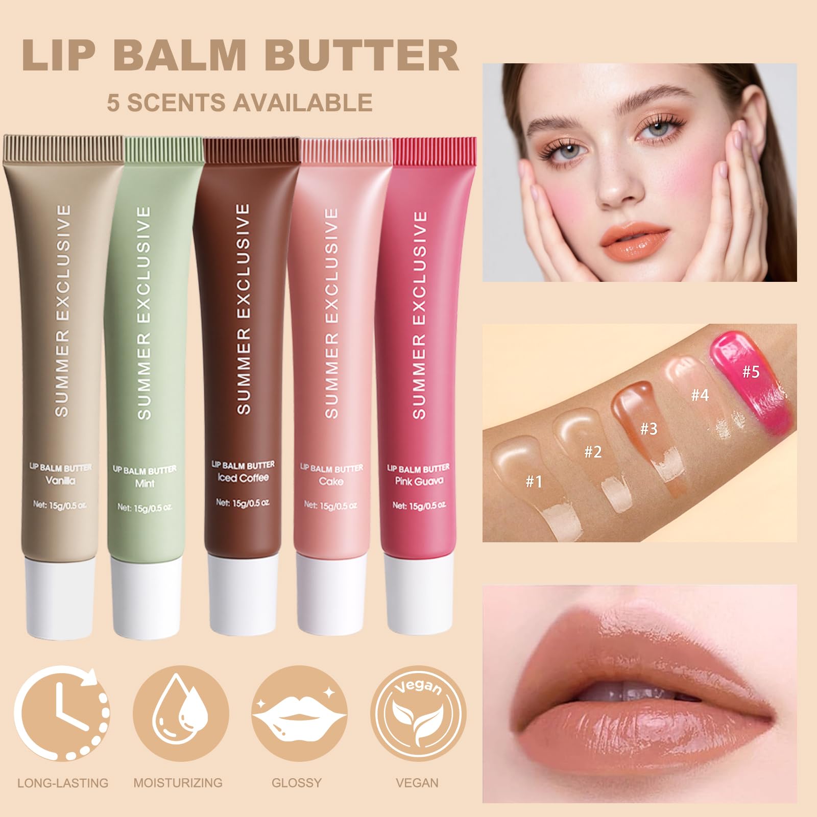 3 Color Summer Exclusive Lip Balm Butter,Tinted Lip Balm,Nourishing Lip Gloss with Natural Ingredients for Women and Girls,Soothes & Softens Dry Lips,Lip Care Gift Set for Birthday Christmas.