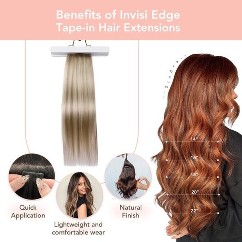 Sindra Invisi Edge Tape in Extensions Human Hair, Invisible Tape in Hair Extensions Ash Brown mixed Platinum Blonde and Ash Blonde Natural Seamless 14 Inch 40g 20pcs/pack