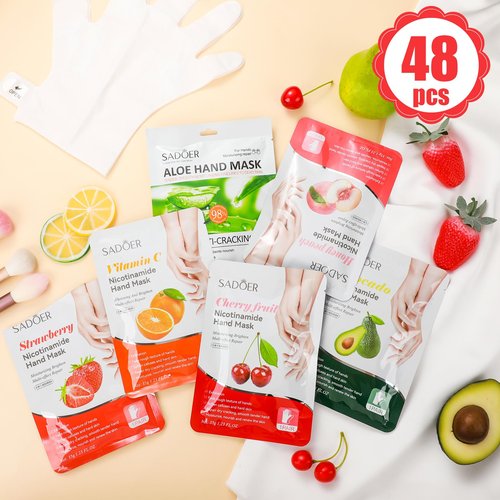 Swiffen 48 Pcs Fruits Beauty Hand Mask Bulk Hydrating Hand Moisturizing Gloves Mask for Spa Kit Skincare Gift Beauty Kits for Women