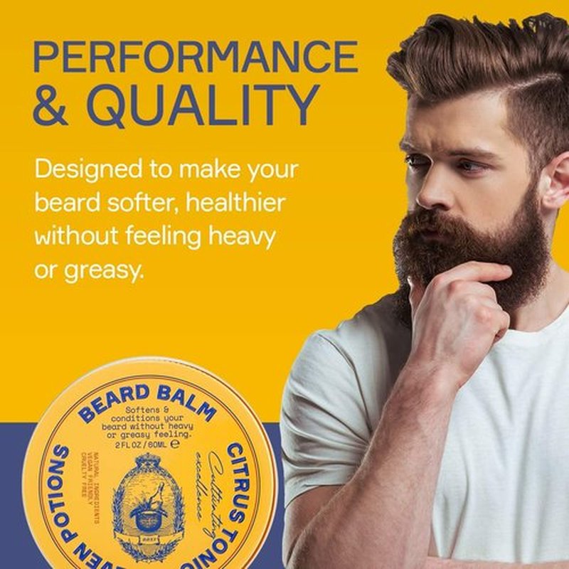 Seven Potions Beard Balm for Men - All-Natural Conditioning Softener | Nourishes Skin & Facial Hair - Citrus Tonic (2 FL OZ)